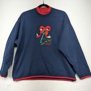 Vintage MC Sportswear Blue Red Embroidered Grandkids Key Heart Sweatshirt L